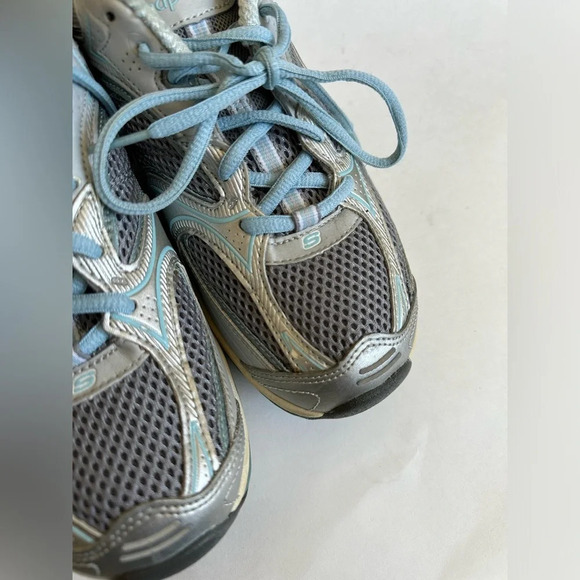 Skechers Womens Shape Ups 12320 Silver Blue Casual Shoes Sneakers Sz 8 Leather - Picture 10 of 13